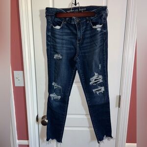 American Eagle Next Level Stretch Hi-Rise Jeggings "Real Good" Distressed US 14